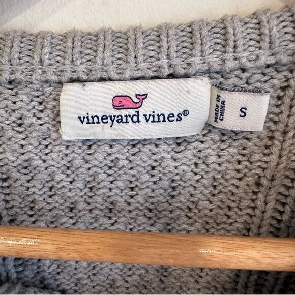 Vineyard Vines Grey and White Cotton Striped Cable Knit Crewneck Sweater - Picture 5 of 6